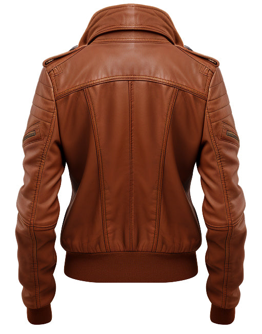 Women Leather Jacket Tan Bomber Style