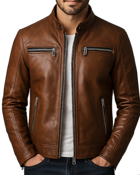 Henry Brown Leather Jacket - Men Leather Jacket Brown