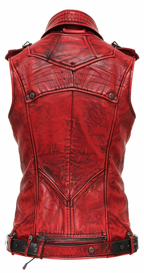 Aimee Red Leather Distressed Vest