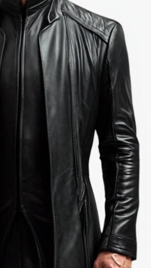 Albert Leather Black Long Coat - Men Long Coat Black