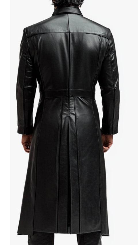 Albert Leather Black Long Coat - Men Long Coat Black
