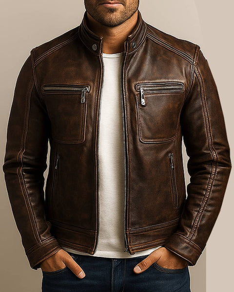 Albie Brown Leather Jacket - Leather Jacket for Men Brown