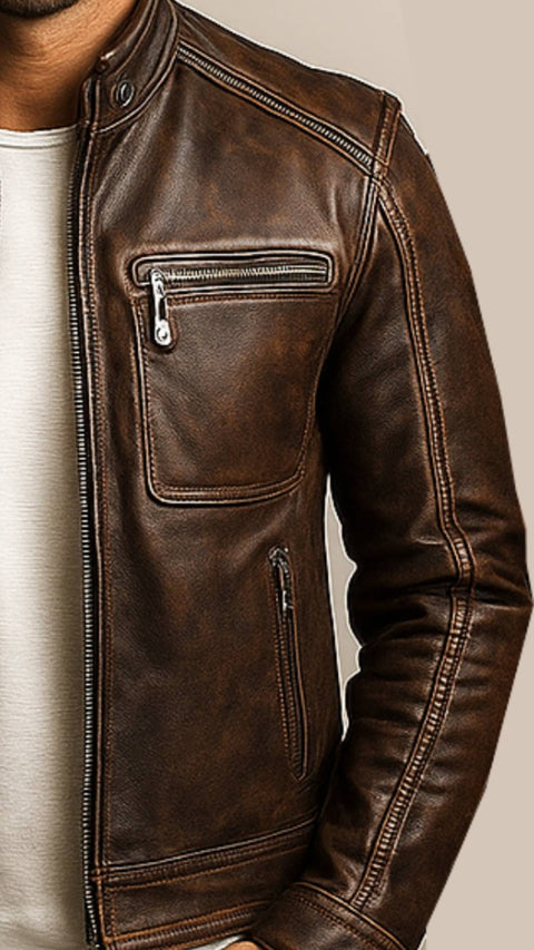 Albie Brown Leather Jacket - Leather Jacket for Men Brown