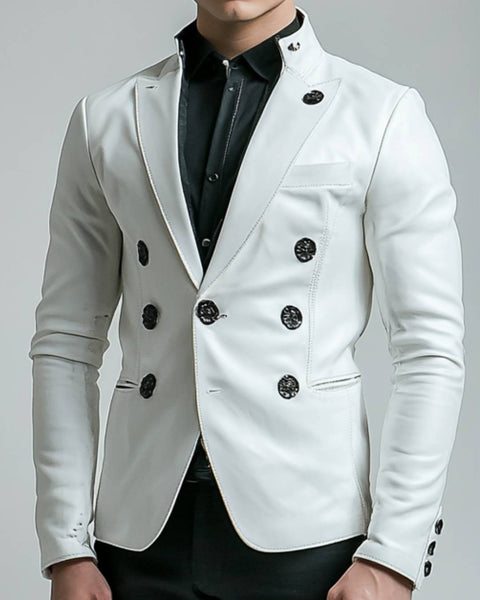 Albie White Leather Blazer - Leather Blazer for Men White