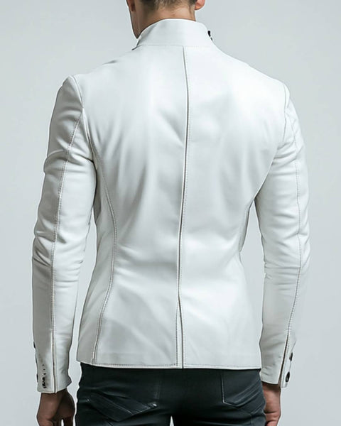 Albie White Leather Blazer - Leather Blazer for Men White
