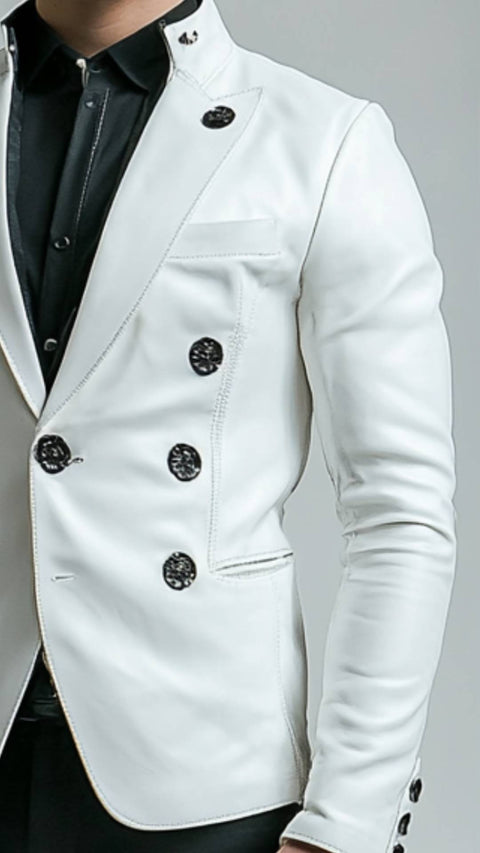 Albie White Leather Blazer - Leather Blazer for Men White