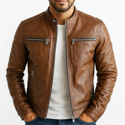 Alexander Leather Brown Jacket - Men Leather Jacket Brown