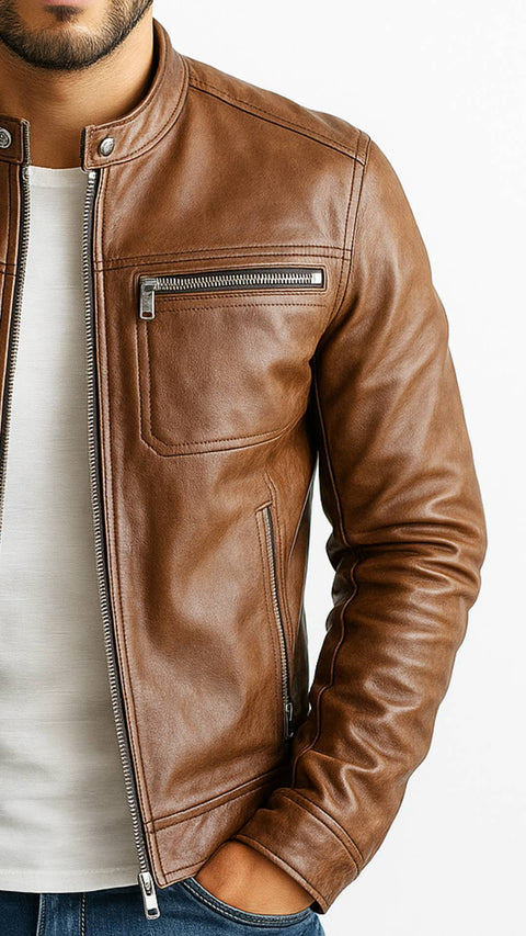 Alexander Leather Brown Jacket - Men Leather Jacket Brown