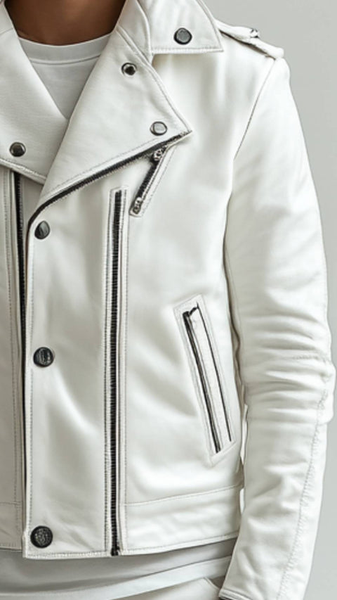 Alfie White Leather Jacket - Leather Jacket for Men White