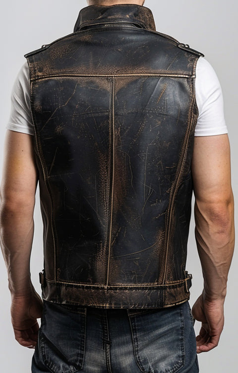 Amadeo Men Distressed Leather Vest