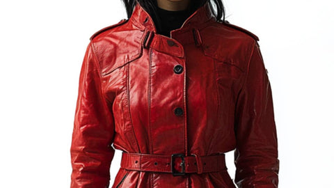 Arabella Leather Red Long Coat - Women Long Coat Red