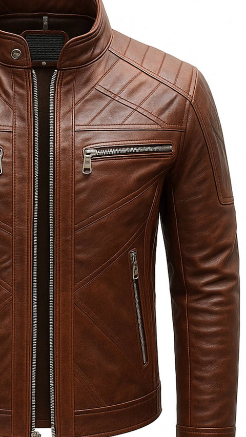 Austin Leather Brown Jacket - Men Leather Jacket Brown