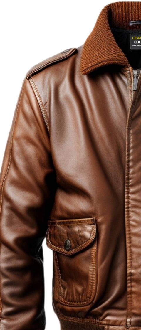 Aviator 90's Distressed Men Bomber Vintage Leather Jacket - Distressed Brown Bomber Jacket