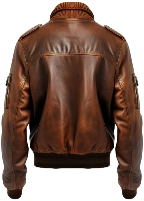Aviator 90's Distressed Men Bomber Vintage Leather Jacket - Distressed Brown Bomber Jacket
