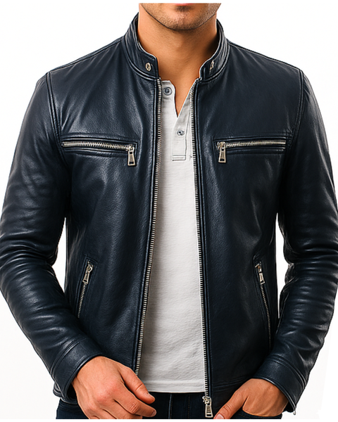 Oliver Black Leather Jacket - Men Leather Jacket Black