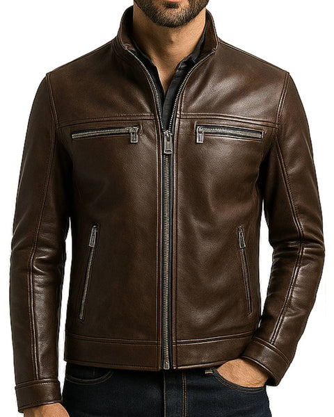 Mateo Leather Brown Jacket - Men Leather Jacket Brown