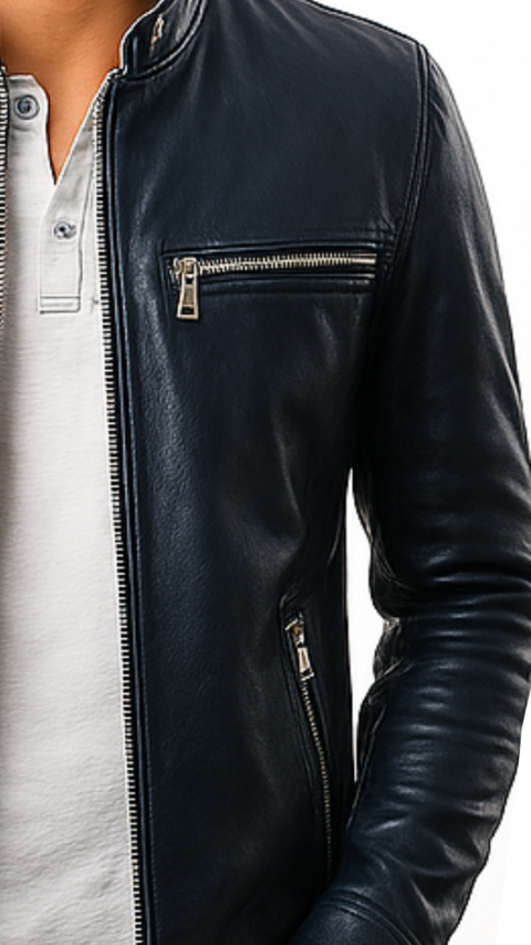 Oliver Black Leather Jacket - Men Leather Jacket Black