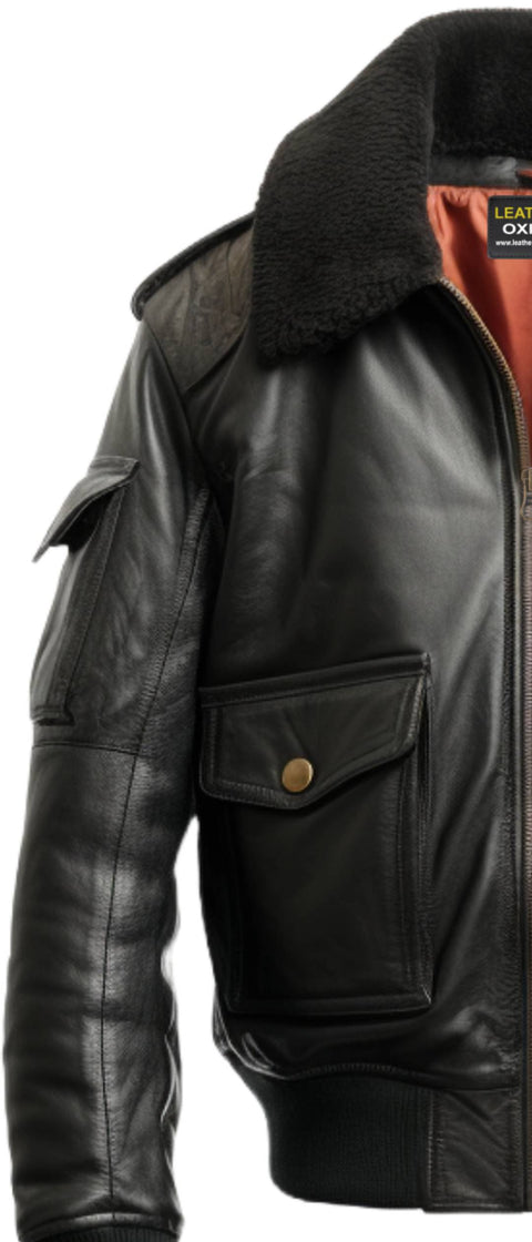 Black Bomber Leather Jacket Aviator B3 Style