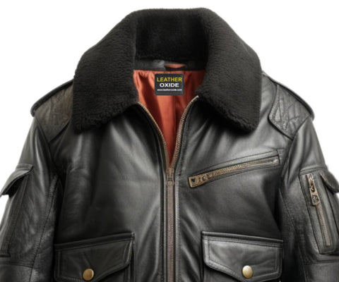 Black Bomber Leather Jacket Aviator B3 Style