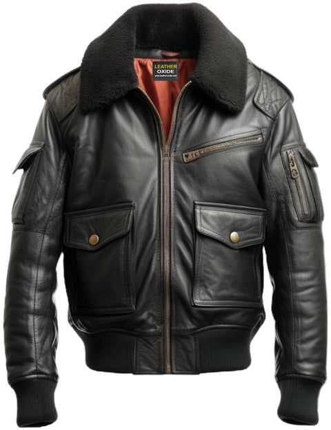 Black Bomber Leather Jacket Aviator B3 Style