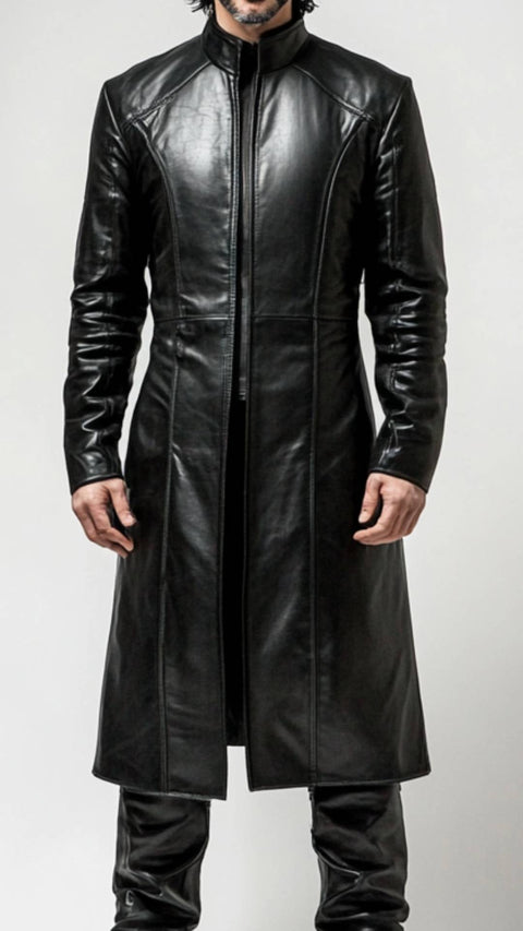 Blake Leather Black Long Coat - Men Long Coat Black