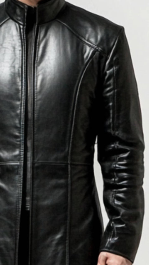 Blake Leather Black Long Coat - Men Long Coat Black