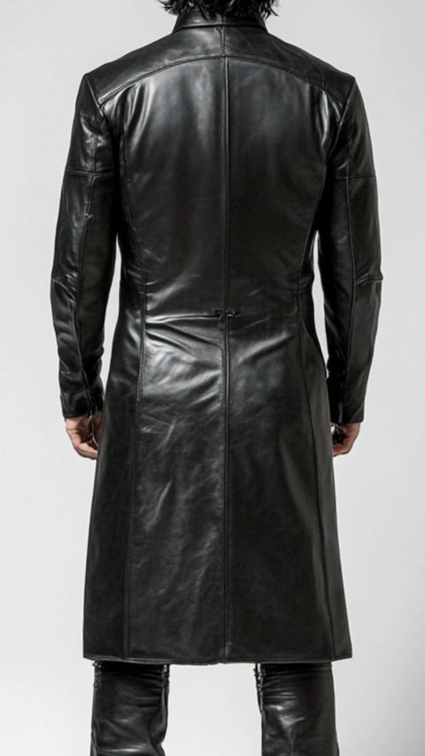 Blake Leather Black Long Coat - Men Long Coat Black