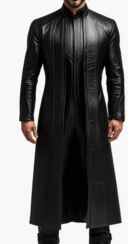 Brody Leather Black Long Coat - Men Long Coat Black