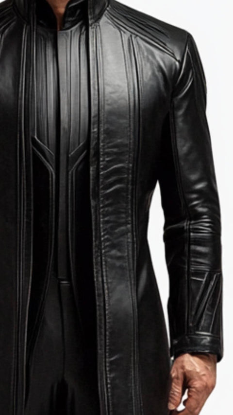 Brody Leather Black Long Coat - Men Long Coat Black