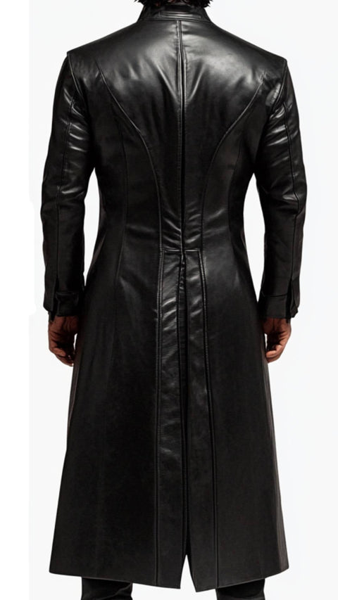 Brody Leather Black Long Coat - Men Long Coat Black