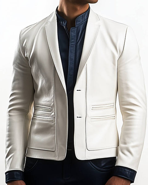 Caleb White Leather Blazer - Leather Blazer for Men White