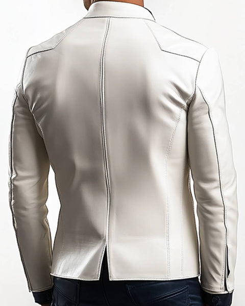 Caleb White Leather Blazer - Leather Blazer for Men White