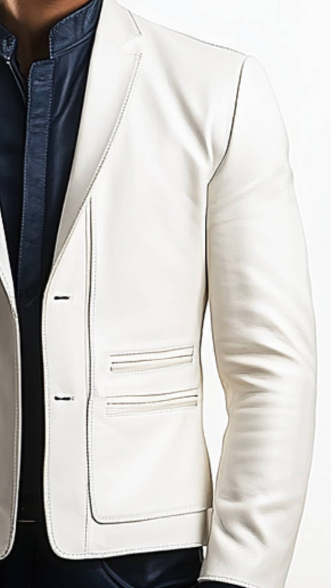 Caleb White Leather Blazer - Leather Blazer for Men White