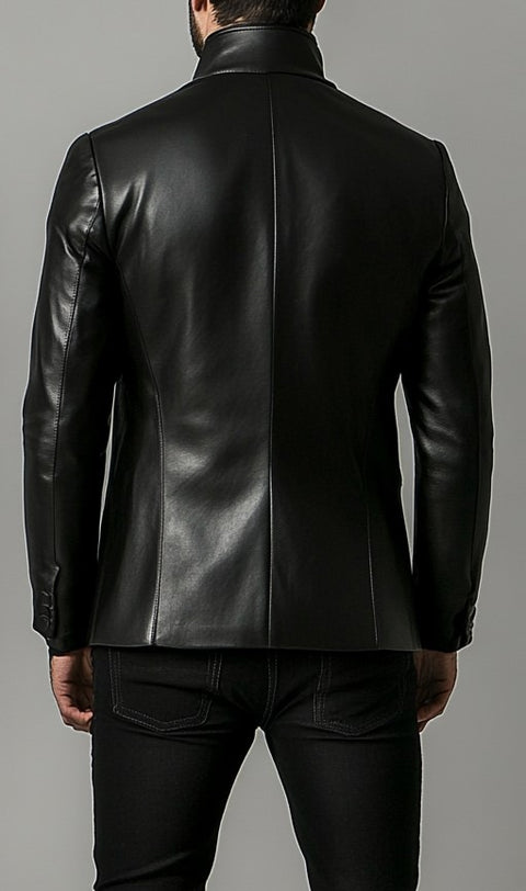 Charles Black Premium Leather Blazer - Black Leather Jacket