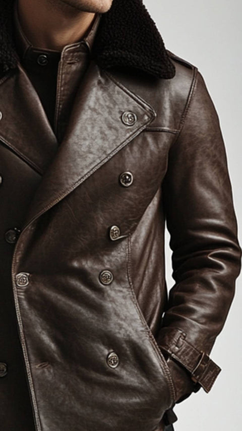 Charlie Leather Brown Long Coat - Men Long Coat Brown