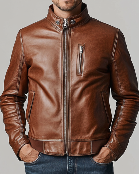 Charlotte Leather Brown Jacket - Men Leather Jacket Brown