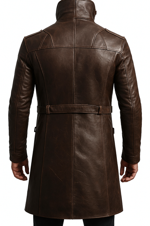 Chester Leather Brown Long Coat - Men Long Coat Brown