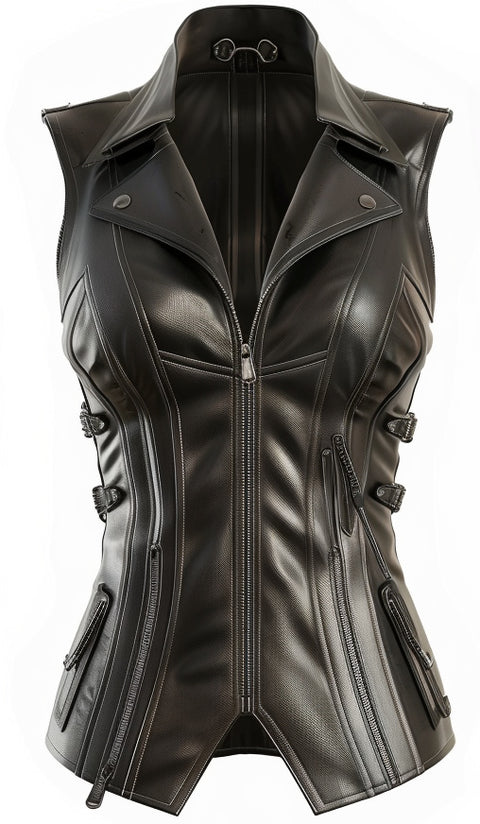 Claire Black Leather Vest for Women