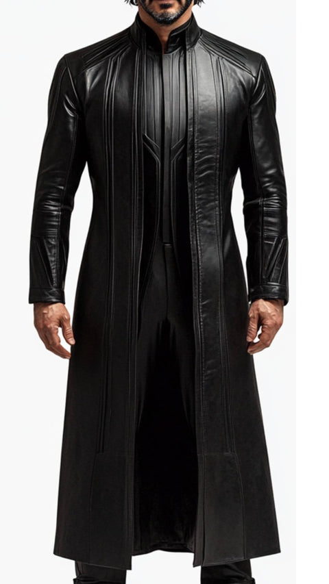 Daniel Leather Black Long Coat - Men Long Coat Black