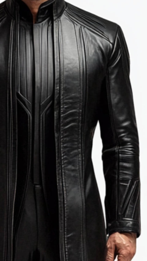 Daniel Leather Black Long Coat - Men Long Coat Black
