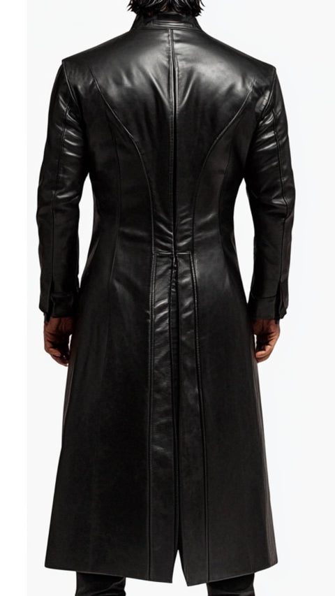 Daniel Leather Black Long Coat - Men Long Coat Black