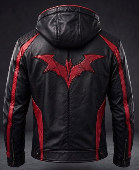 Dark Wing Crimson Hooded Leather Jacket