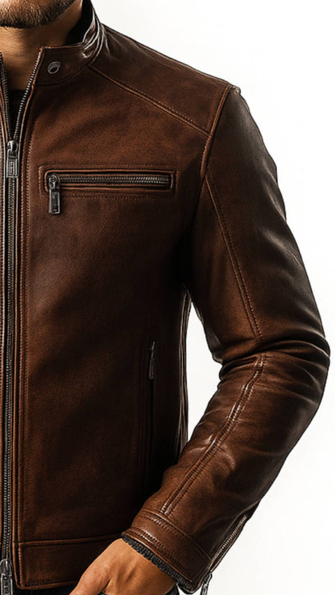 David Brown Leather Jacket - Leather Jacket for Men Brown