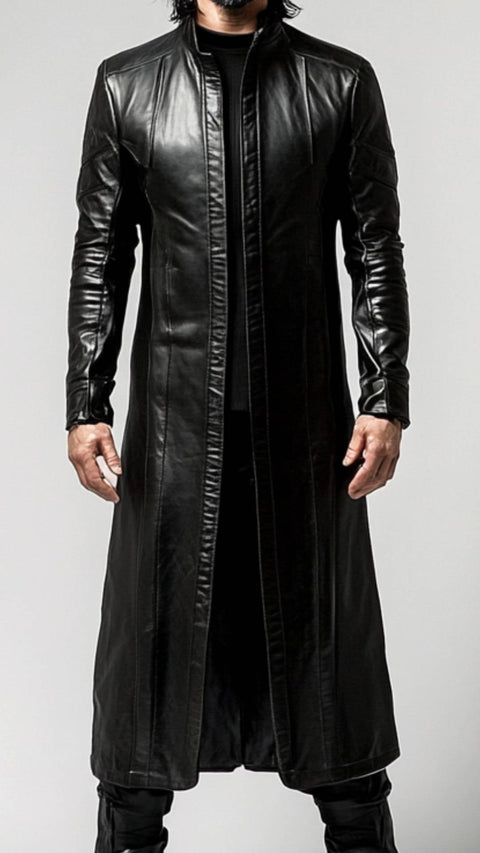 Dylan Leather Black Long Coat - Men Long Coat Black