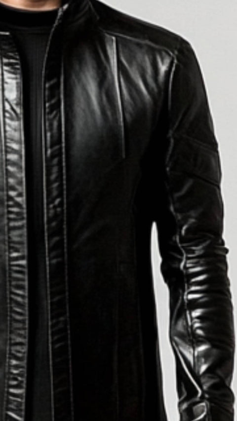 Dylan Leather Black Long Coat - Men Long Coat Black