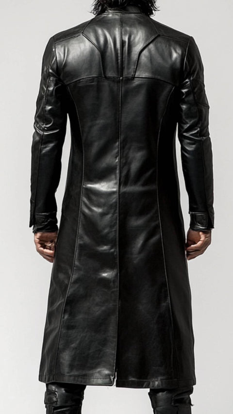 Dylan Leather Black Long Coat - Men Long Coat Black