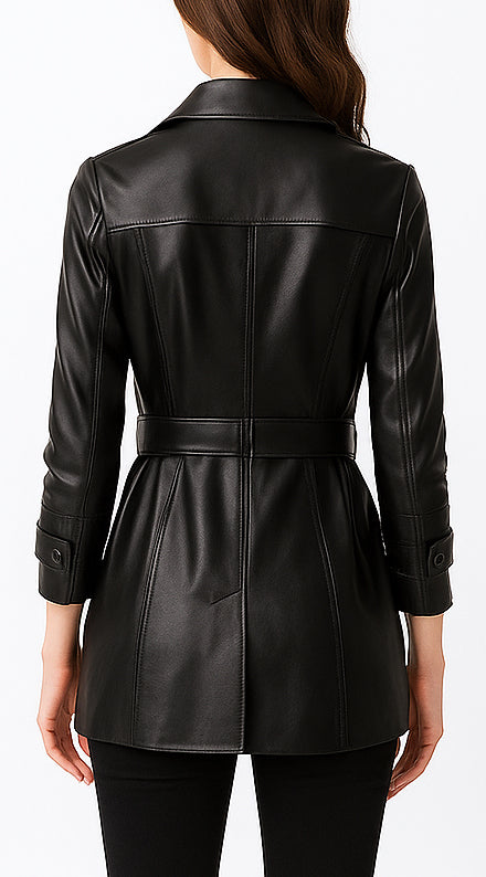 Elegant Black Leather Coat for Women