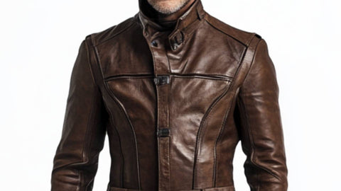 Eli Leather Brown Long Coat - Men Long Coat Brown
