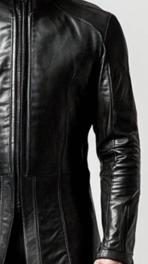 Elias Leather Black Long Coat - Men Long Coat Black