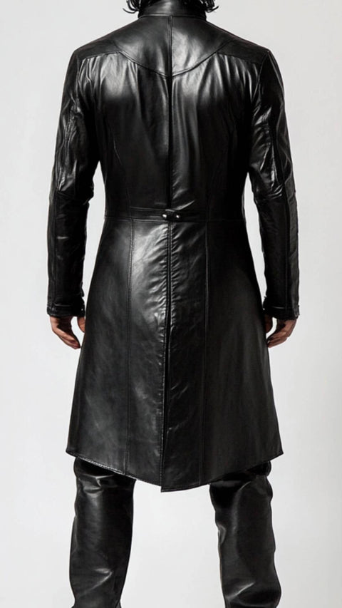Elias Leather Black Long Coat - Men Long Coat Black